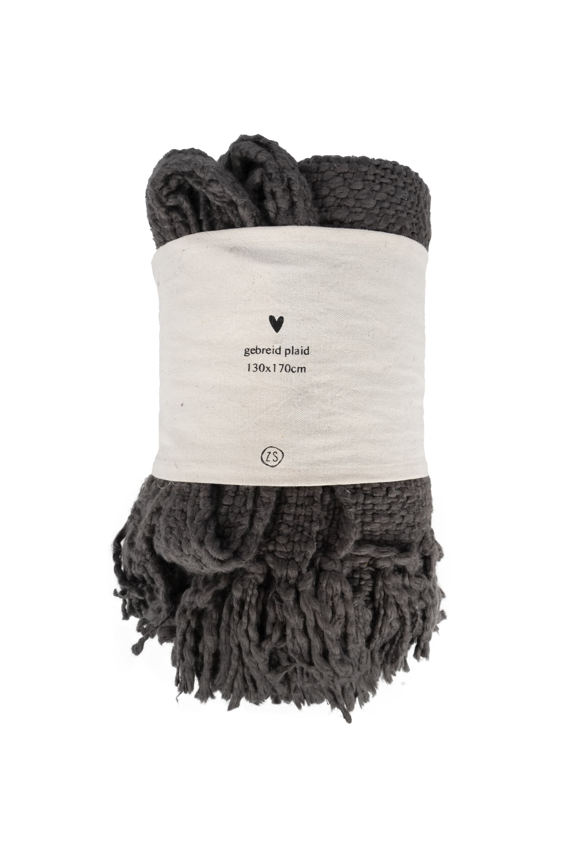 Gebreide plaid met franjes antracietgrijs