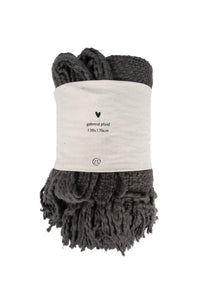 Gebreide plaid met franjes antracietgrijs
