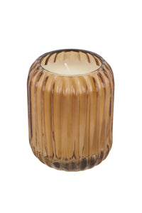geurkaars in glas met ribbels linnen roestbruin