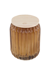 geurkaars in glas met ribbels linnen roestbruin