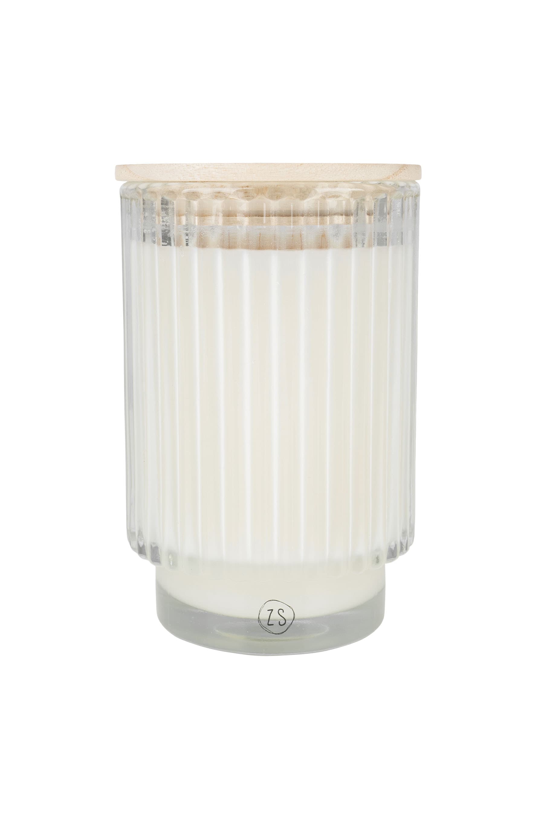 Geurkaars in glas met ribbels schone was, wit