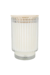 Geurkaars in glas met ribbels schone was, wit