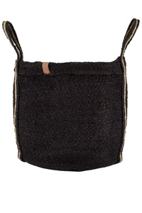 jute opbergmand met hengsels 38x33cm zwart