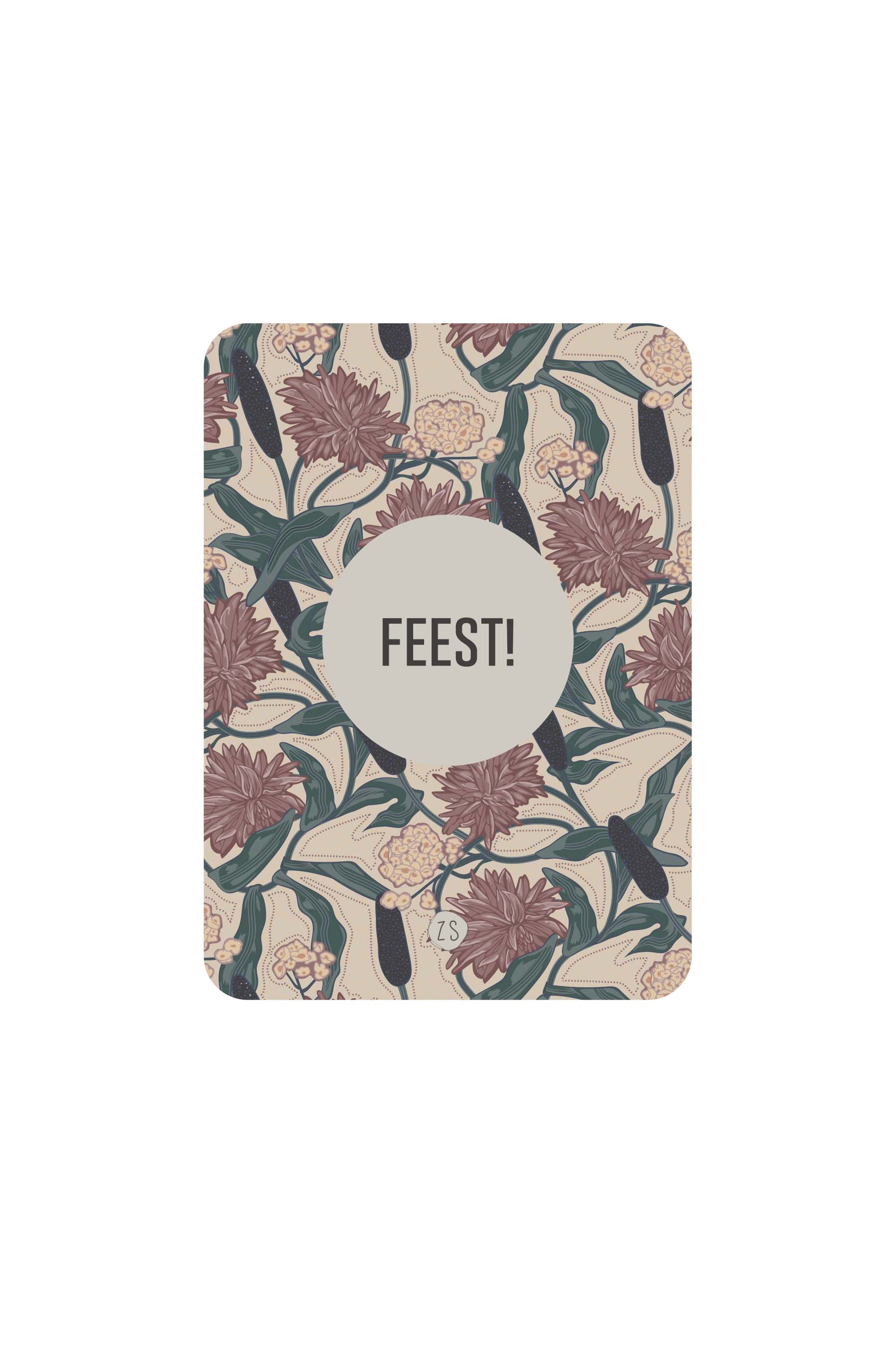 kaart feest bloemenprint zand