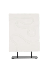polystone ornament op sokkel streep off white