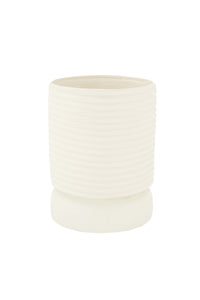 polystone pot met ribbels off white