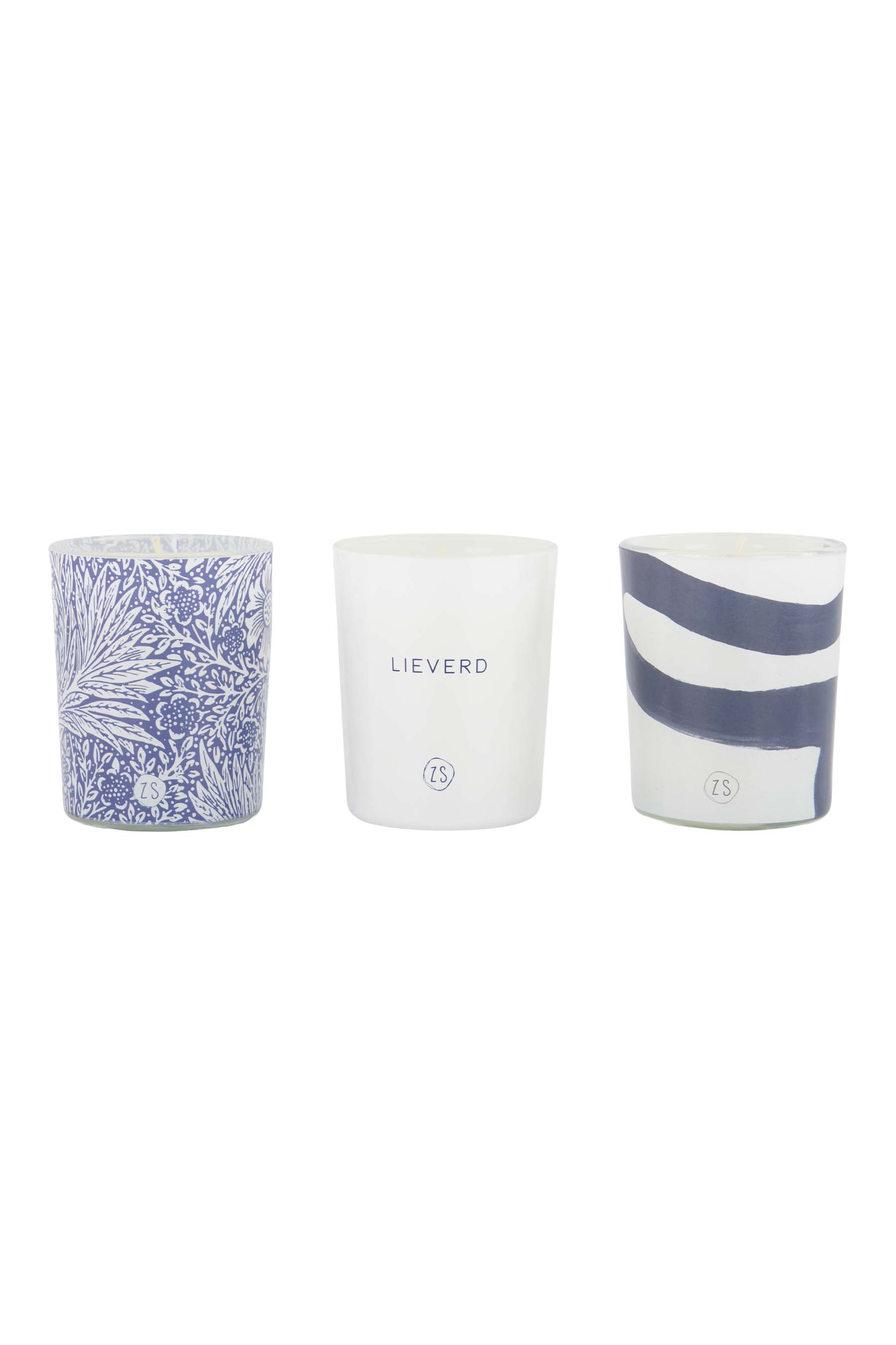 set van 3 glaskaarsjes lieverd kobaltblauw