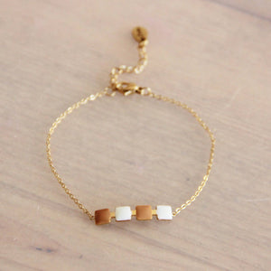 Fine stainless steel bracelet with color blocks - nude/cream