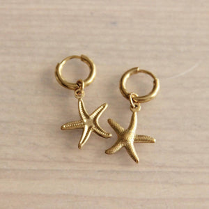 Stainless steel creoles with starfish - gold