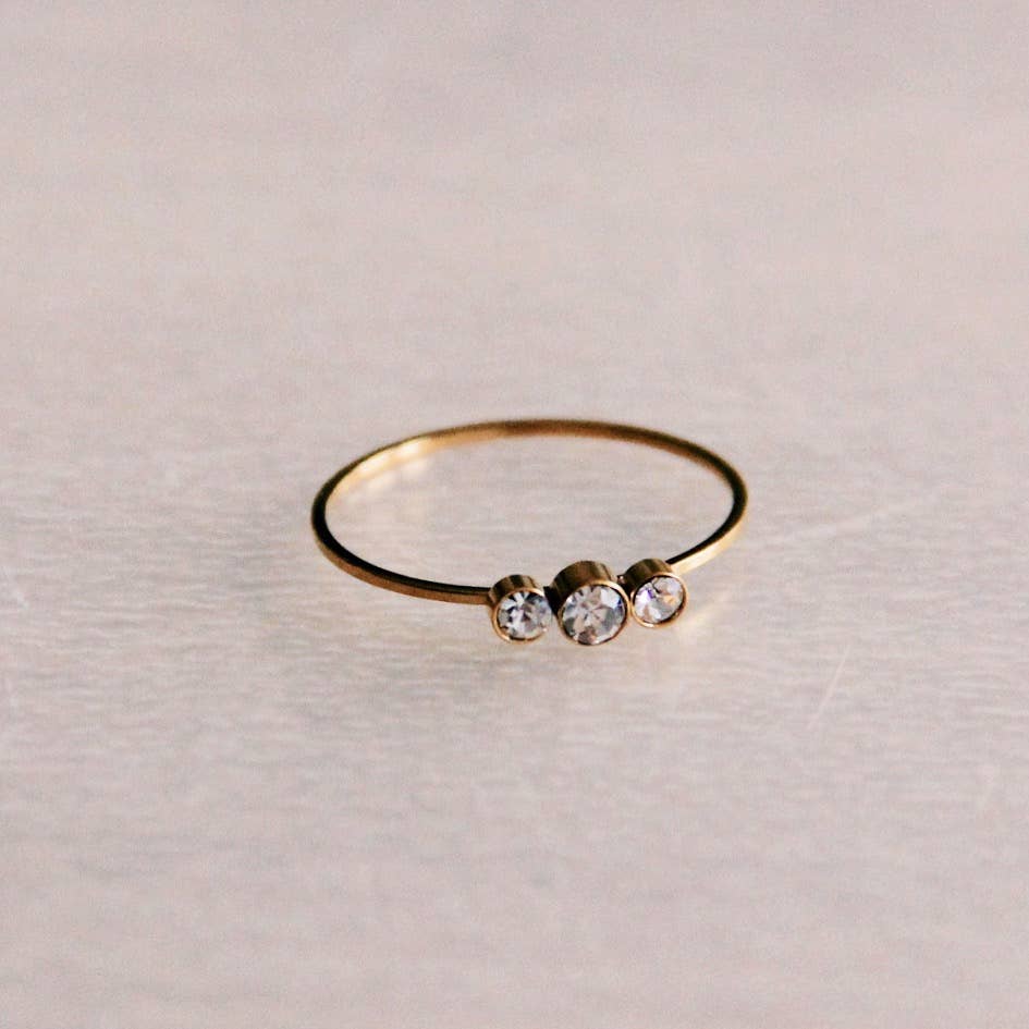 Steel Minimalist Ring With 3 Mini Zirconias - Gold